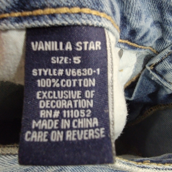 Vanilla Star Distressed Fringe High Low Hem Denim Mini Jeans Skirt Size 5 - Picture 14 of 16